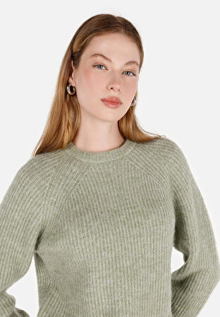 Regular Fit Yuvarlak Yaka  Kadın Yeşil Kazak