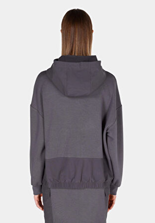 Regular Fit Kapüşonlu Düz Kadın Antrasit Sweatshirt Cl1071154