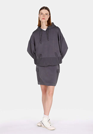 Regular Fit Kapüşonlu Düz Kadın Antrasit Sweatshirt Cl1071154