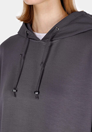 Regular Fit Kapüşonlu Düz Kadın Antrasit Sweatshirt Cl1071154