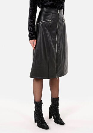 Midi   Kadın Siyah Etek