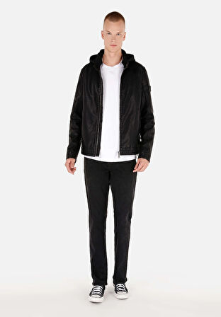 Slim Fit     Erkek Siyah Mont Pu