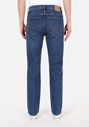 045 Davıd Regular Fit Orta Bel Düz Paça Erkek Mavi Jean Pantolon