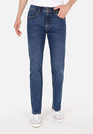 045 Davıd Regular Fit Orta Bel Düz Paça Erkek Mavi Jean Pantolon