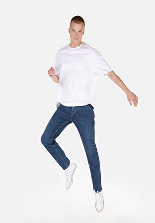 Regular Fit Orta Bel Daralan Paça Erkek Mavi Jean Pantolon