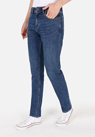 Regular Fit Orta Bel Daralan Paça Erkek Mavi Jean Pantolon