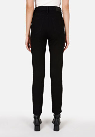 Slim Fit Orta Bel Düz Paça Kadın Siyah Jean Pantolon