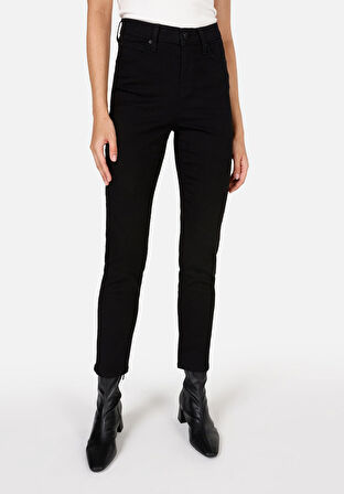 Slim Fit Orta Bel Düz Paça Kadın Siyah Jean Pantolon