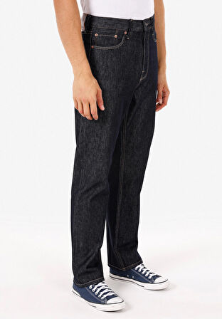 Straight Fit Yüksel Bel Düz Paça Erkek Lacivert Jean Pantolon