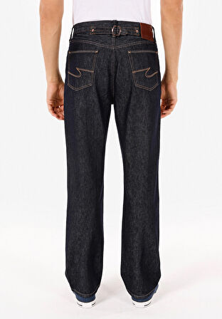 Straight Fit Yüksel Bel Düz Paça Erkek Lacivert Jean Pantolon