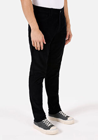 Regular Fit Orta Bel Düz Paça Erkek Siyah  Pantolon