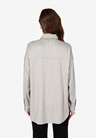 Regular Fit Shirt Neck Düz Kadın Yeşil Uzun Kol Gömlek