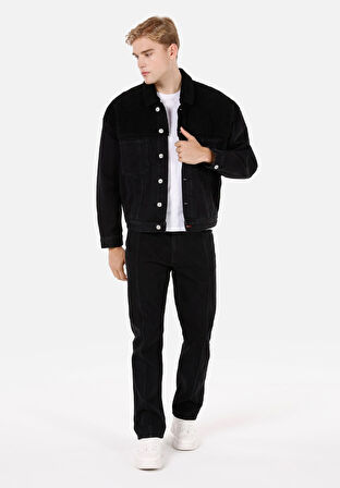 Oversize Fit Düğmeli Astarsız  Erkek Mavi Ceket