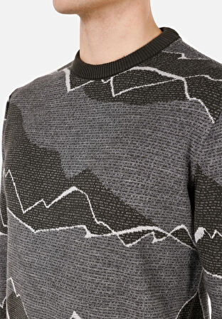 Regular Fit Yuvarlak Yaka Jakarlı Erkek Yeşil Kazak