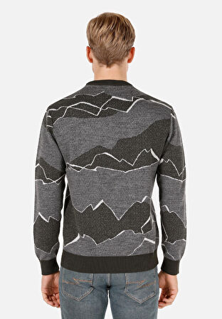 Regular Fit Yuvarlak Yaka Jakarlı Erkek Yeşil Kazak