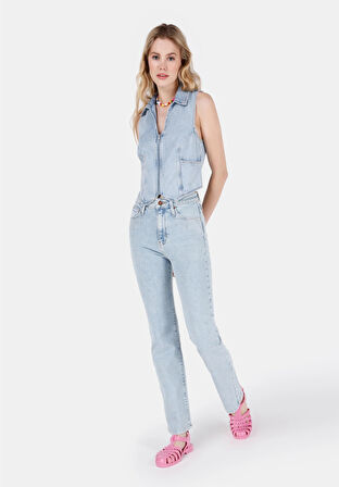 Regular Fit   Kadın Mavi Jean Pantolon