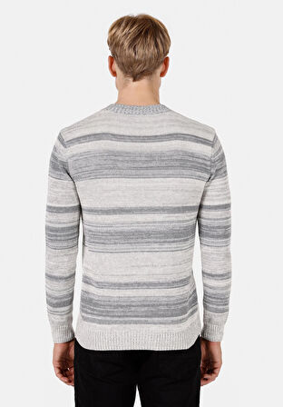 Regular Fit Yuvarlak Yaka Jakarlı Erkek Gri Kazak