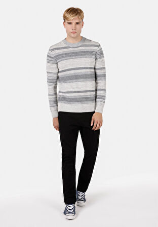 Regular Fit Yuvarlak Yaka Jakarlı Erkek Gri Kazak