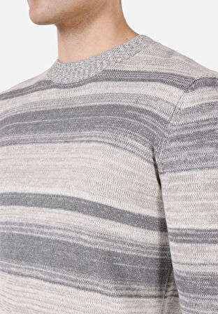 Regular Fit Yuvarlak Yaka Jakarlı Erkek Gri Kazak