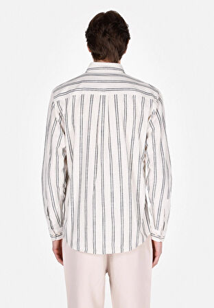 Regular Fit Shirt Neck Çizgili Erkek Ekru Uzun Kol Gömlek Cl1071904