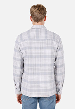 Comfort Fit Shirt Neck Ekoseli Erkek Mavi Shacket Cl1072026