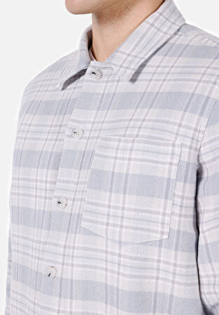 Comfort Fit Shirt Neck Ekoseli Erkek Mavi Shacket Cl1072026