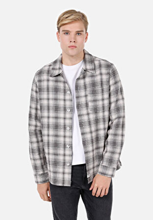 Comfort Fit Shirt Neck Ekoseli Erkek Gri Shacket Cl1072030