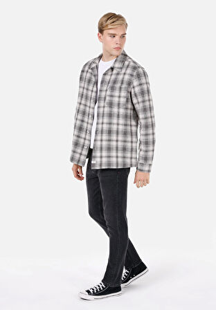 Comfort Fit Shirt Neck Ekoseli Erkek Gri Shacket Cl1072030