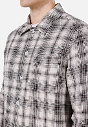 Comfort Fit Shirt Neck Ekoseli Erkek Gri Shacket Cl1072030