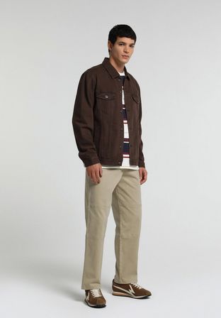 Relaxed Fit Orta Bel Geniş Paça Erkek Bej  Pantolon