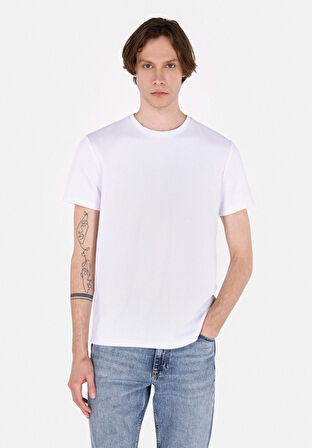 Regular Fit Yuvarlak Yaka Jakarlı Erkek Beyaz Kısa Kol Tişört Cl1072064