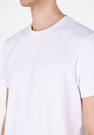 Regular Fit Yuvarlak Yaka Jakarlı Erkek Beyaz Kısa Kol Tişört Cl1072064