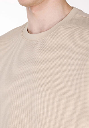 Comfort Fit Yuvarlak Yaka Düz Erkek Bej Kısa Kol Tişört Cl1072066