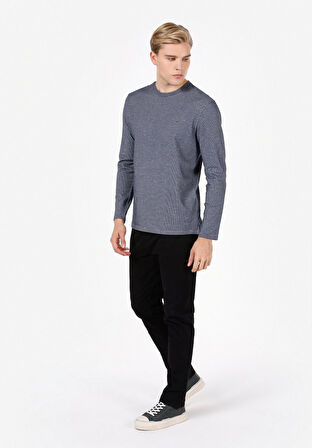 Regular Fit Yuvarlak Yaka Düz Erkek Lacivert Uzun Kol Tişört Cl1072078