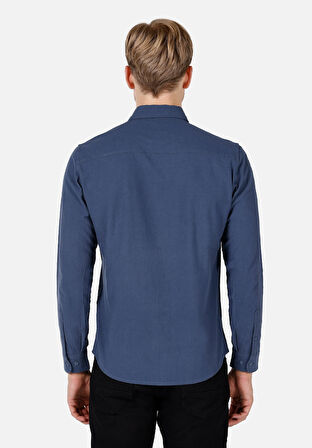 Slim Fit Shirt Neck Düz Erkek Mavi Uzun Kol Gömlek Cl1072097