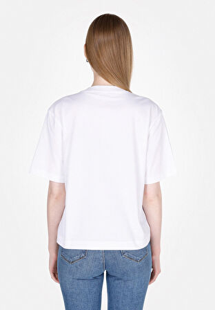 Regular Fit Yuvarlak Yaka Baskılı Kadın Beyaz Kısa Kol Tişört Cl1072191