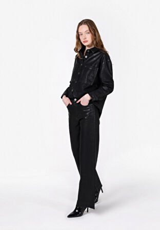 Regular Fit Yüksel Bel Geniş Paça Kadın Siyah Jean Pantolon