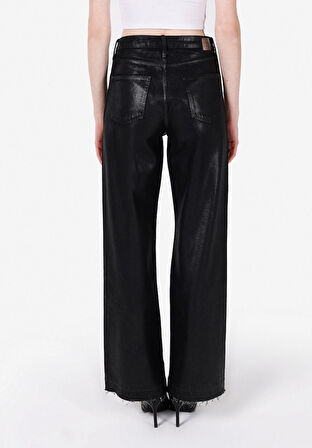 Regular Fit Yüksel Bel Geniş Paça Kadın Siyah Jean Pantolon