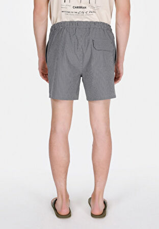 Slim Fit Çizgili Erkek Siyah Deniz Şortu