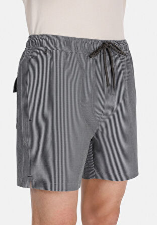 Slim Fit Çizgili Erkek Siyah Deniz Şortu