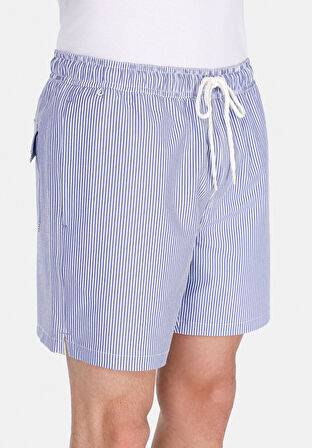 Slim Fit Çizgili Erkek Lacivert Deniz Şortu