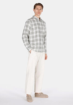 Regular Fit Shirt Neck Ekoseli Erkek Yeşil Uzun Kol Gömlek Cl1072295