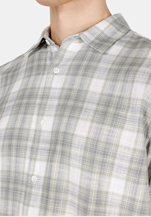 Regular Fit Shirt Neck Ekoseli Erkek Yeşil Uzun Kol Gömlek Cl1072295