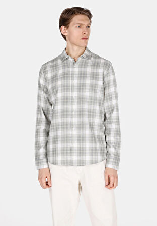 Regular Fit Shirt Neck Ekoseli Erkek Yeşil Uzun Kol Gömlek Cl1072295