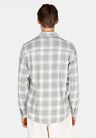 Regular Fit Shirt Neck Ekoseli Erkek Yeşil Uzun Kol Gömlek Cl1072295