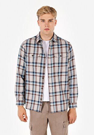 Comfort Fit Shirt Neck Ekoseli Erkek Çok Renkli Uzun Kol Gömlek Cl1072320
