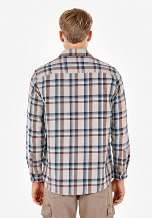 Comfort Fit Shirt Neck Ekoseli Erkek Çok Renkli Uzun Kol Gömlek Cl1072320