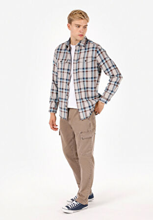 Comfort Fit Shirt Neck Ekoseli Erkek Çok Renkli Uzun Kol Gömlek Cl1072320