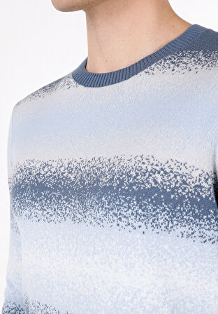 Regular Fit Yuvarlak Yaka Jakarlı Erkek Mavi Kazak Cl1072416