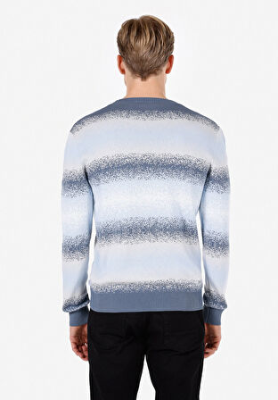 Regular Fit Yuvarlak Yaka Jakarlı Erkek Mavi Kazak Cl1072416